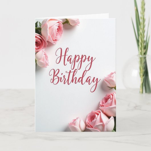 Elegante Geburtstags-Rosen-Script-Karte Karte (Vorderseite)