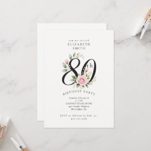 Elegante Geburtstagseinladung zum 80. mit rosa Ros Einladung