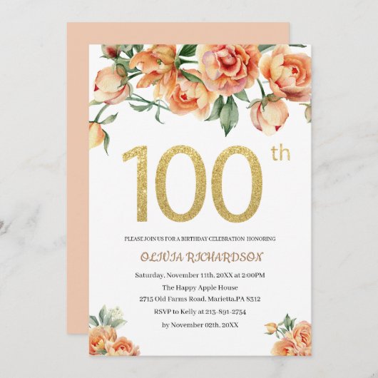 Elegante Geburtstagsfeier Aquarell Einladung (Vorne/Hinten)