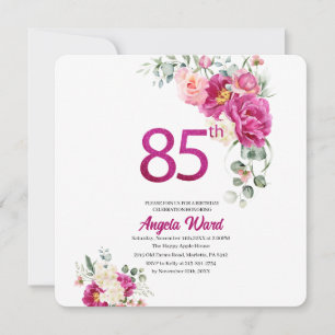 Elegante Geburtstagsfeier Blumen Glitter 85. Einladung