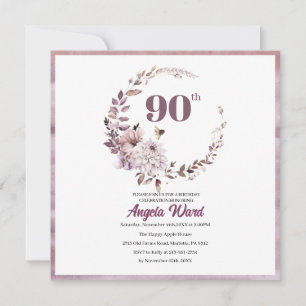 Elegante Geburtstagsfeier Blumen Glitter 90. Einladung