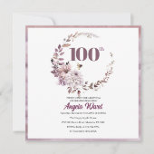 Elegante Geburtstagsfeier Blumenbeete 100. Glitzer Einladung (Vorderseite)