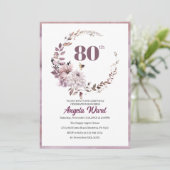 Elegante Geburtstagsfeier Blumenbeete 80. Glitzer Einladung (Stehend Vorderseite)