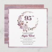Elegante Geburtstagsfeier Blumenbeete 95. Glitzer Einladung (Vorne/Hinten)