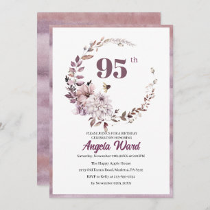 Elegante Geburtstagsfeier Blumenbeete 95. Glitzer Einladung