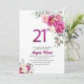 Elegante Geburtstagsfeier Blumenbeete Glitzer 21. Einladung (Stehend Vorderseite)