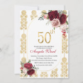 Elegante Geburtstagsfeier Blumengebäck 50. Glitzer Einladung (Vorderseite)