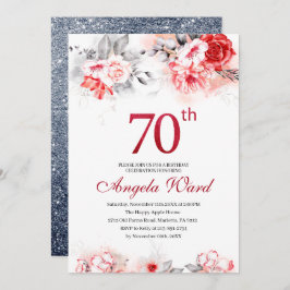 Elegante Geburtstagsfeier Blumengebäck 70. Glitzer Einladung