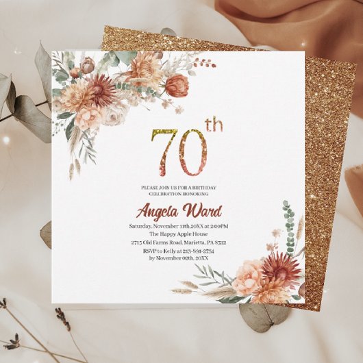 Elegante Geburtstagsfeier Blumenterracotta gl Einladung