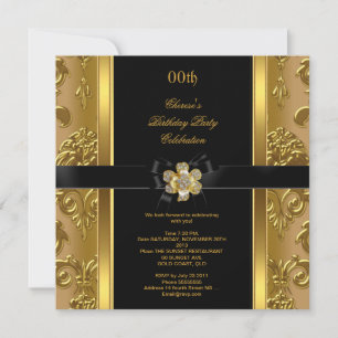 Elegante Geburtstagsfeier Damast Gold Diamant Schw Einladung