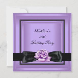 Elegante Geburtstagsfeier Flieder Lila Rose Schwar Einladung