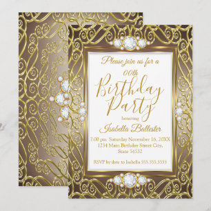 Elegante Geburtstagsfeier Gold Bronze Beige Diaman Einladung