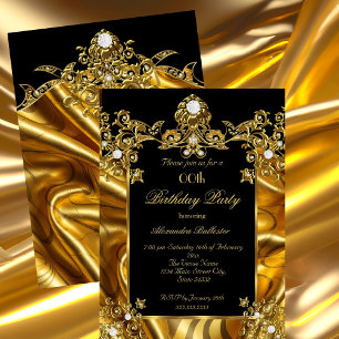 Elegante Geburtstagsfeier Gold Seide Schwarze Diam Einladung