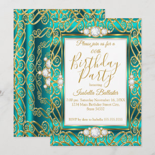 Elegante Geburtstagsfeier Gold Türkis Jade Diamant Einladung