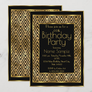 Elegante Geburtstagsfeier Schwarz Gold Art Deco Ch Einladung