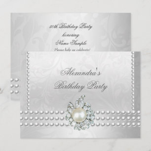 Elegante Geburtstagsfeier Silber Weiß Diamant Perl Einladung