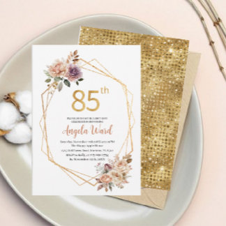 Elegante Geburtstagsfeiern beige Blume Glitzer Einladung