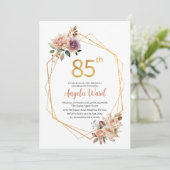 Elegante Geburtstagsfeiern beige Blume Glitzer Einladung (Stehend Vorderseite)