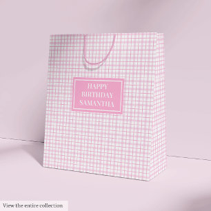 Elegante Geburtstagsgeschenktasche Pink Tartan Mit Mittlere Geschenktüte