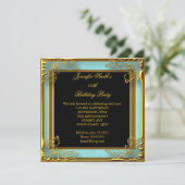 Elegante Geburtstagsparty Aquamarin Blue Black Einladung (Stehend Vorderseite)