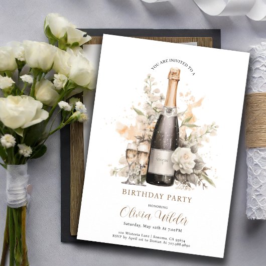 Elegante Geburtstagsparty | Champagne Floral Einladung