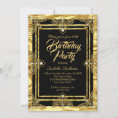 Elegante Geburtstagsparty Golden Black Einladung (Vorderseite)