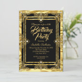 Elegante Geburtstagsparty Golden Black Einladung (Stehend Vorderseite)
