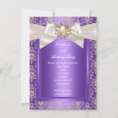 Elegante Geburtstagsparty Lila Damask Perlcreme Einladung (Vorderseite)