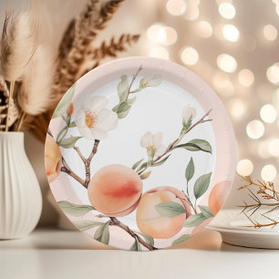 Elegante Geburtstagsparty mit Aquarellpfirsiche Pappteller