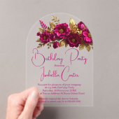 Elegante Geburtstagsparty Pink Gold Blume Acryleinladungen (Insitu (Handheld))