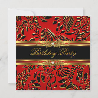 Elegante Geburtstagsparty Red Black Damask Einladung