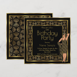 Elegante Geburtstagsparty Schwarz Einladung
