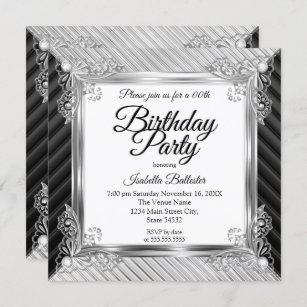 Elegante Geburtstagsparty Silver Chrome Black Diam Einladung