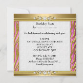 Elegante Geburtstagsparty Zebra Pink Gold Einladung (Rückseite)