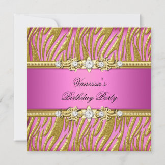 Elegante Geburtstagsparty Zebra Pink Gold Einladung