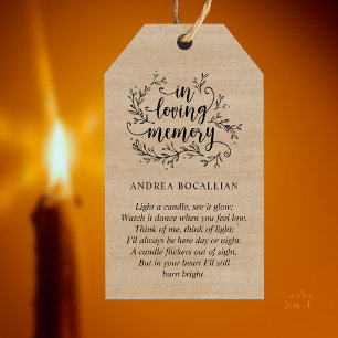 Elegante Gedenkkerze mit Gedicht "In Liebe Erinner Geschenkanhänger
