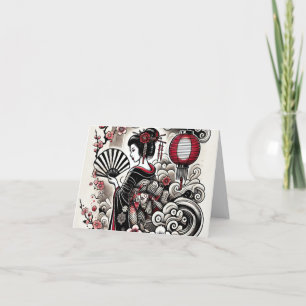 Elegante geklappte Urlaubskarte mit Geisha Art Feiertagskarte
