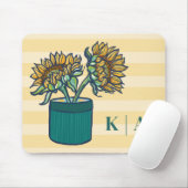 Elegante gelb gestreifte Monogramm-Sonnenblume Mousepad (Mit Mouse)