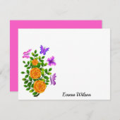 Elegante, gelb-orange Rose Blume mit Schmetterling Mitteilungskarte (Vorne/Hinten)