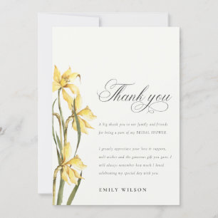 Elegante gelbe Aquarell-Daffodil-Brautparty Dankeskarte