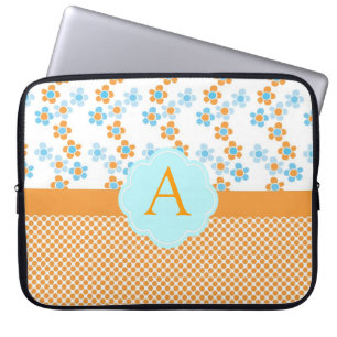 Elegante gelbe, blaue Blumenmonogramm, Initiale Laptopschutzhülle