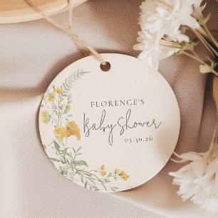 Elegante gelbe Blumen-Baby-Party Geschenkanhänger