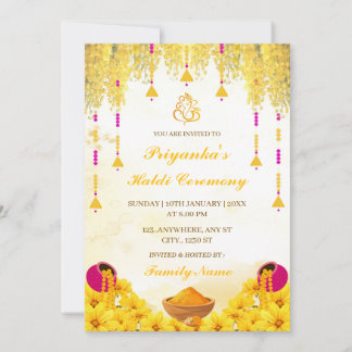 Elegante gelbe Blumen-Haldi-Zeremonie-Einladung Einladung