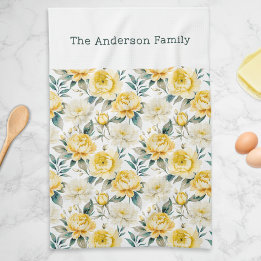 Elegante gelbe Blumen Pfingstrose Chrysantheme ind Geschirrtuch