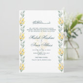 Elegante, gelbe Blumengrün, muslimische Hochzeit Einladung (Stehend Vorderseite)