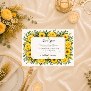 Elegante gelbe Blumenhochzeit Dankeskarte