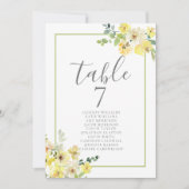 Elegante gelbe Blumenkarte für Hochzeitssitze (Vorderseite)