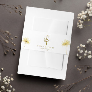 Elegante gelbe Blüte und Monogramm Minimale Hochze Einladungsbanderole