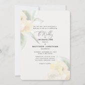 Elegante, gelbe Blütengrün Creme Hochzeit Einladung (Vorderseite)