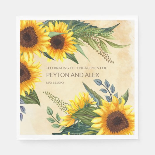 Elegante, gelbe braune Sonnenblumen-Engagement-Par Serviette (Vorderseite)